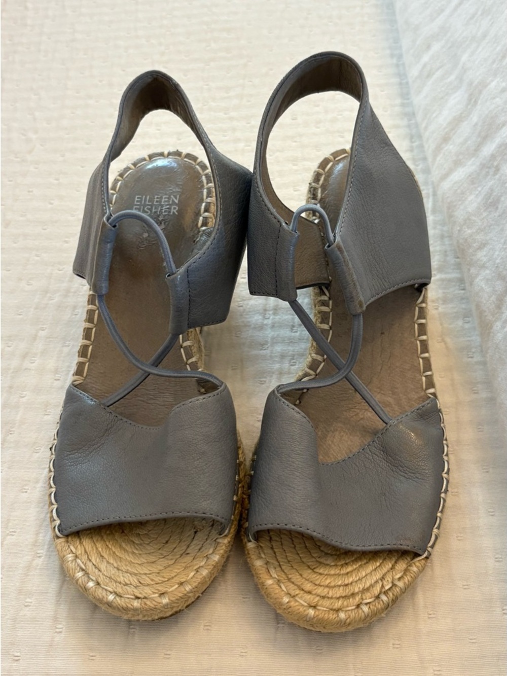 Eileen Fisher Taupe Leather Espadrille Sandals